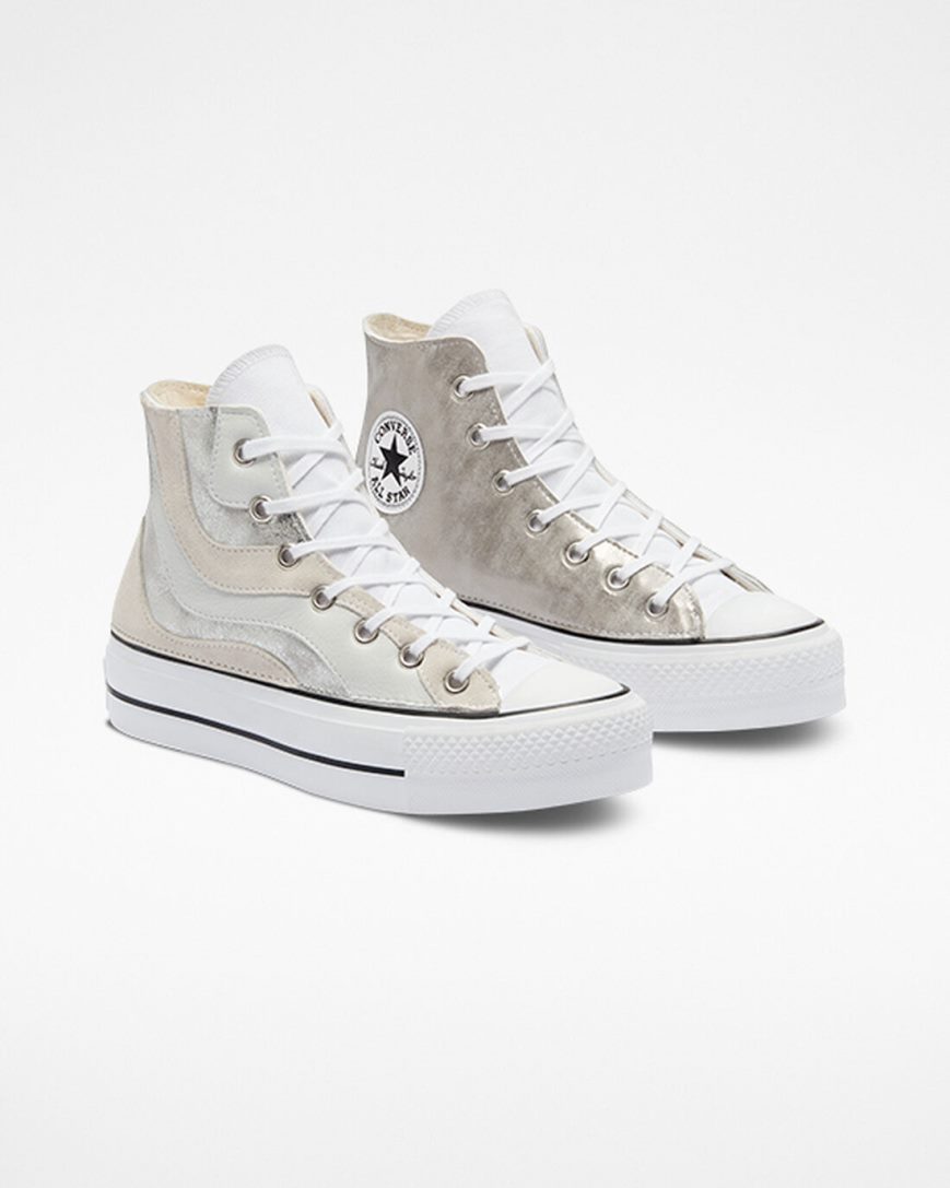 Women's Converse Chuck Taylor All Star Lift Metallic Wave High Top Platform Shoes White | AU 04619A